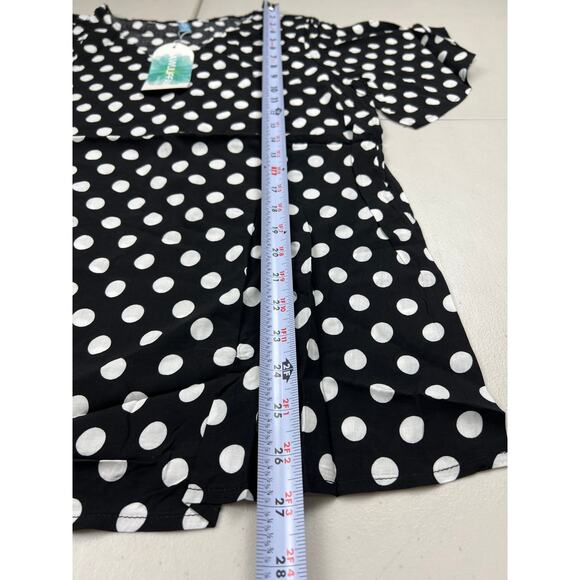 Women's Medium Black Polk Dot Short Sleeve V Neck Loose Chiffon Blouse Top - Picture 4 of 6